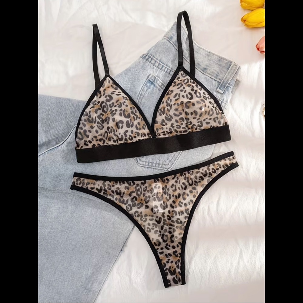 Black & Leopard, Sheer, Lingerie Set